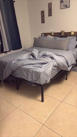 Black Metal Bed Frame with Headboard