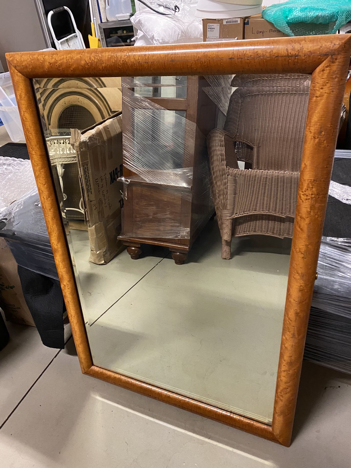 Large Antique Tiger Eye Maple Mirror, 1930s