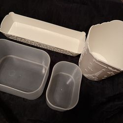 Set of 4 White and Clear Storage Containers