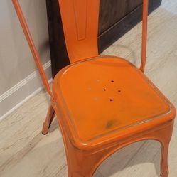 Set of 4 Metal Orange Stackable Chairs