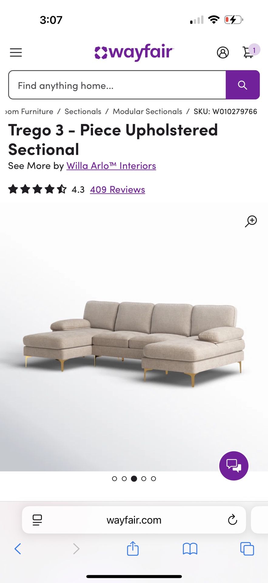 Tergo 3 - Piece Upholstered Sectional