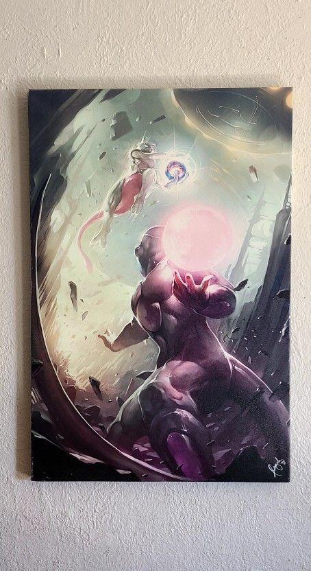 Canvas Art-pokemon Vs Dbz(mewtwo Vs Frieza)