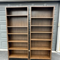 Pair of Classic Dark Brown Bookcases – Solid Wood | 6 Shelves 