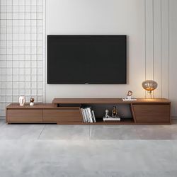 Modern Walnut TV Stand – Extendable, Storage Drawers, Excellent Condition 