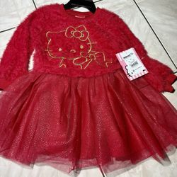 Hello Kitty Toddler Girls Eyelash Knit Tutu Dress with Long Sleeves 2T