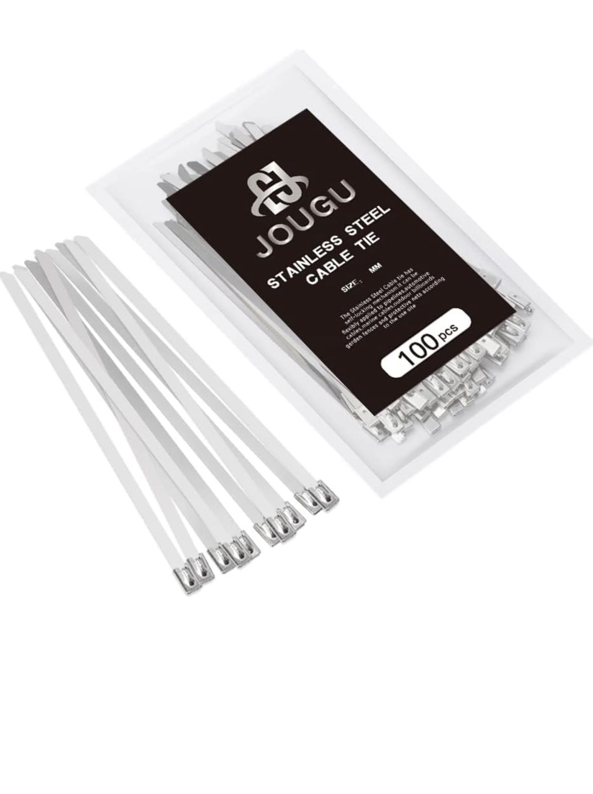 Zip Ties 10 inch 304 Stainless Steel Locking Cable 250LB 250mm 100pcs Heavy Duty Exhaust Wrap Multi Purpose Binding for machinery, vehicles, farms, ca