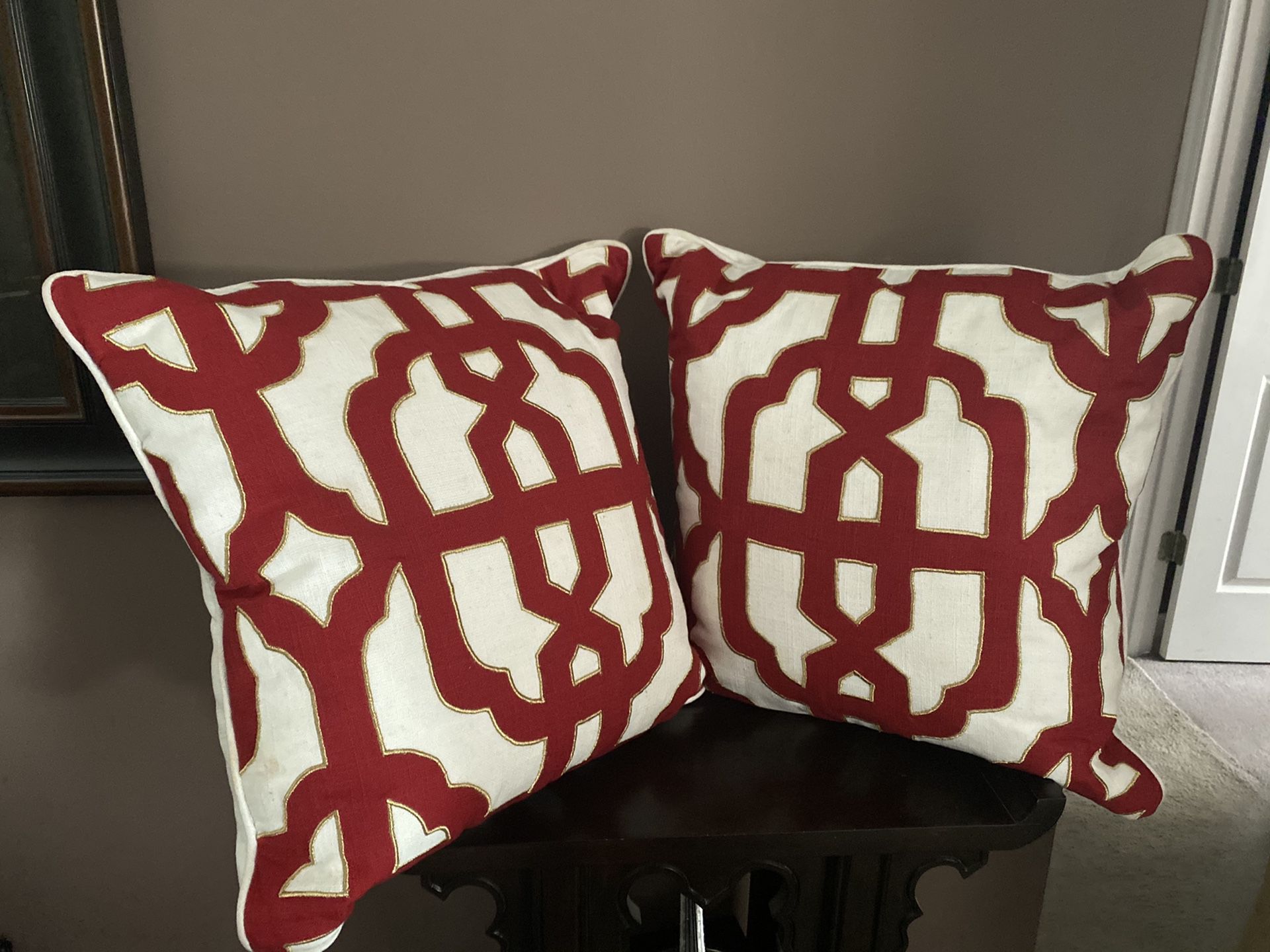 Z Gallerie red, white and gold pillows with down feather inserts!