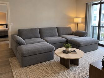 Gray Corduroy Sectional Sofa with Double Chaise