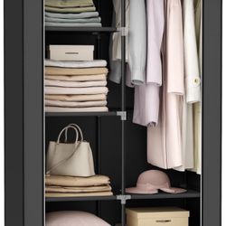 Portable Closet, Clothes Storage Organizer with 6 Shelves, 1 Clothes Hanging Rail,