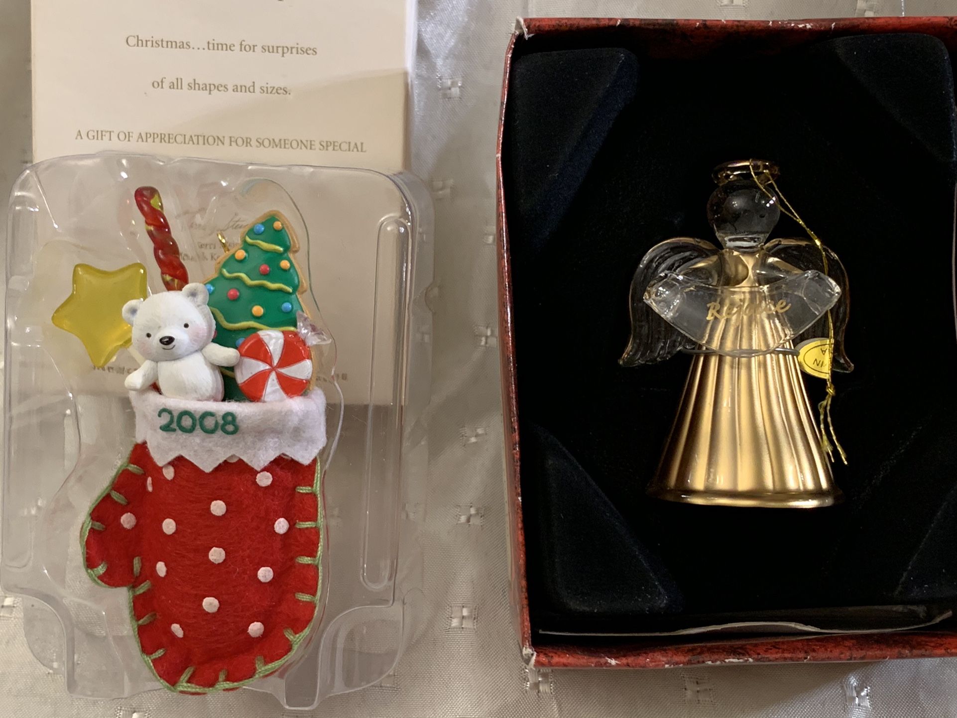 Faith At Home Glass Christmas Angel Bell And 2008 Hallmark Ornaments