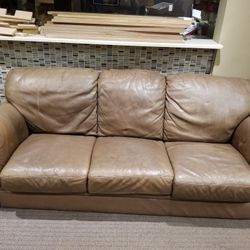 Brown Beige Sofa Leather Four Seater Couch For Living Room