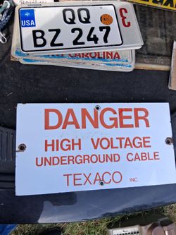 Vintage-TEXACO DANGER HIGH VOLTAGE PORCELAIN SIGN