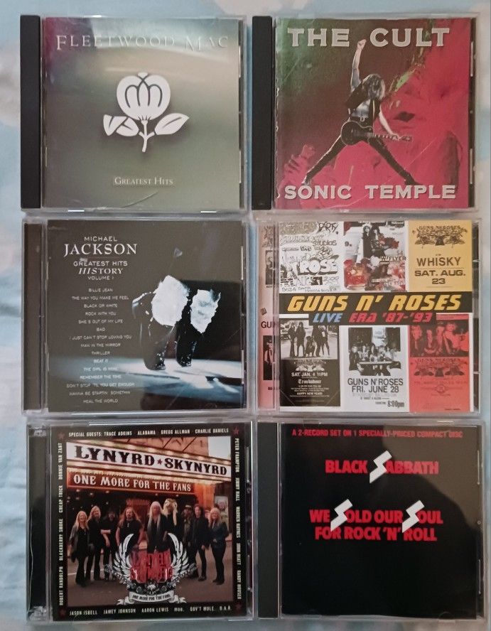 ROCK CLASSIC CDS (6) BLACK SABBATH, THE CULT, GUNS AND ROSES