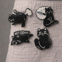 Black Cat Enamel Pin Set – 4 Unique Designs (Cute + Funny Aesthetic)