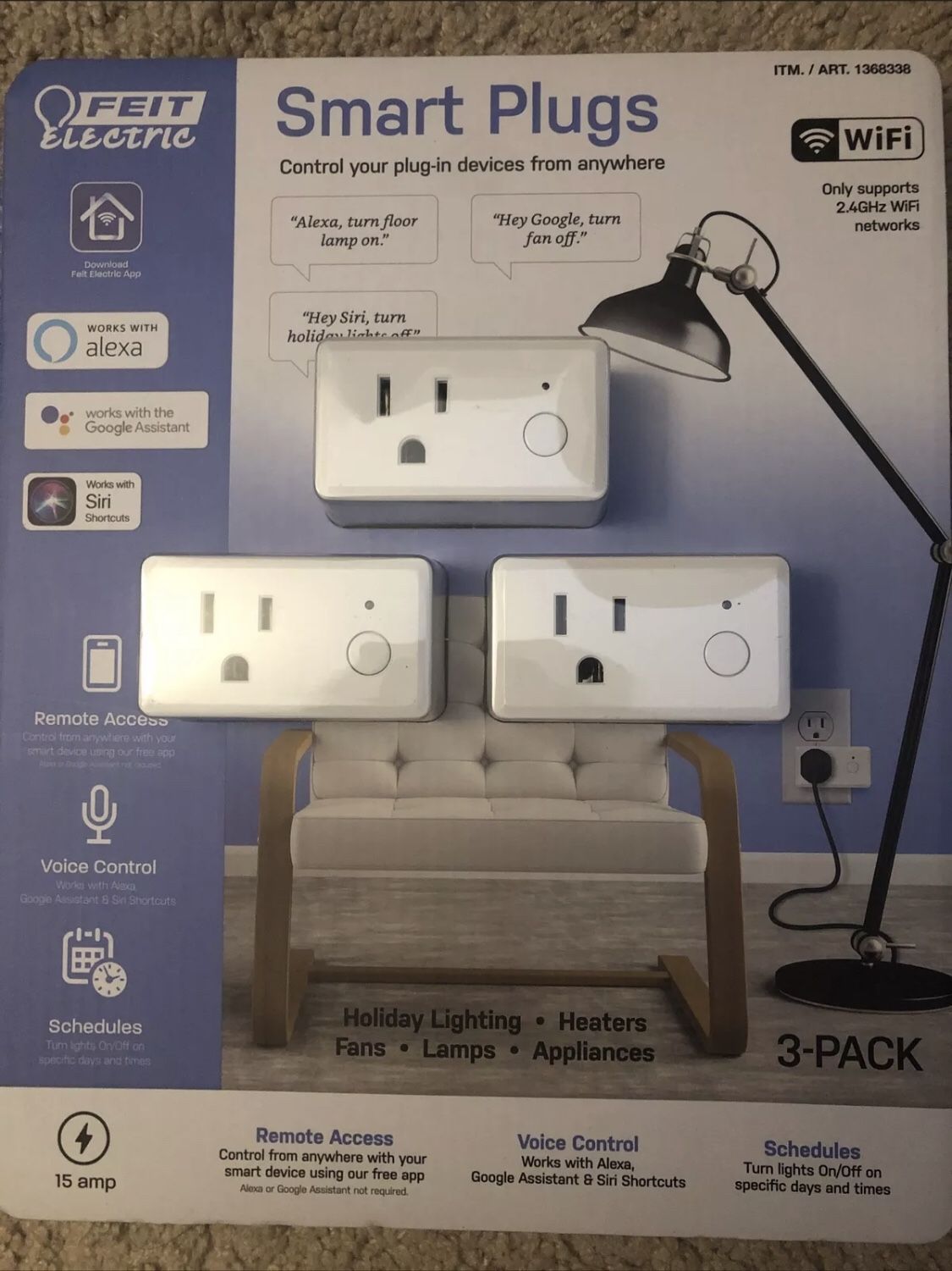 Feit Electric Wi-Fi Smart Plug, 3-pack Alexa, Siri - Shipping Today!
