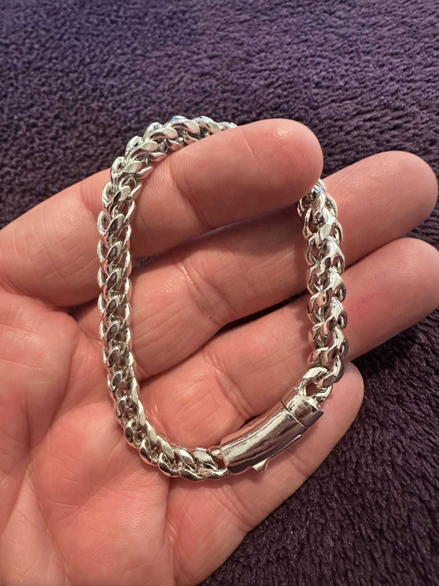 Solid 925 Silver Franco Bracelet (Rhodium)