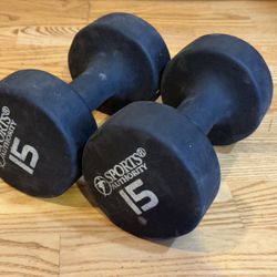 Set of 2 Neoprene-Coated 15 Pound Dumbbells by Sports Authority