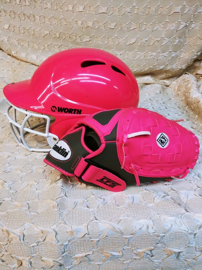 Like New Girl's Softball Helmet & Glove