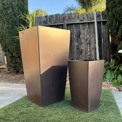 2 Set Lechuza Cubico Modern Outdoor Brown Plant Planter Pot Pair