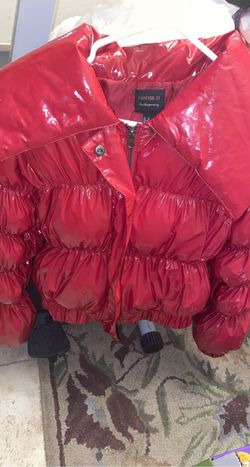 Red puff jacket
