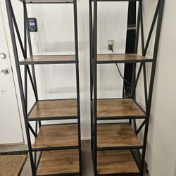 Open Metal And Wood Shelving Unit. 2 Pieces