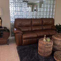 Brown Leather Sofa With Leg Rests