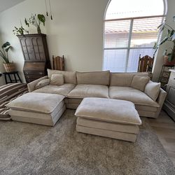 Couch Beige Modular Sectional with Ottoman