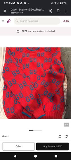 Men's XXL Gucci GG Monogram Knit Sweater Red Blue