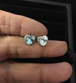 Sterling Silver Blue Topaz heart CZ earrings