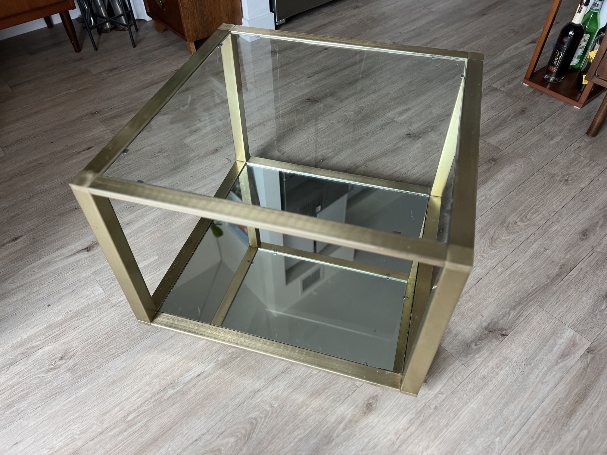 Vintage Brass Glass Mid Century Coffee Table Side Table