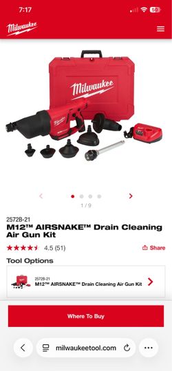 Milwaukee M12 AIRSNAKE Drain Cleaning Air Gun Kit