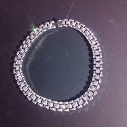 Elegant Double Row Rhinestone Tennis Necklace Silver Tone 20" Statement Piece