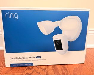 Brand New / Sealed - Floodlight Cam Pro with 2K Video and Ring Vision, 2 LED Lights, Dual Band Wi-Fi, and 3D Motion Detection, White