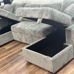 4pc Double Chaise Sectional with Sleeper in Smoke new!