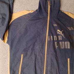 Vintage Puma Mens Size Medium Nineteen 48 Jacket Coat Full Zip Blue Tan Long Sleeve