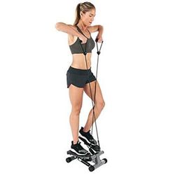 Sunny Health & Fitness Mini Stepper for Exercise Low-Impact Stair Step Cardio Equipment with Resistance Bands, Digital Monitor, Optional Twist Motion 