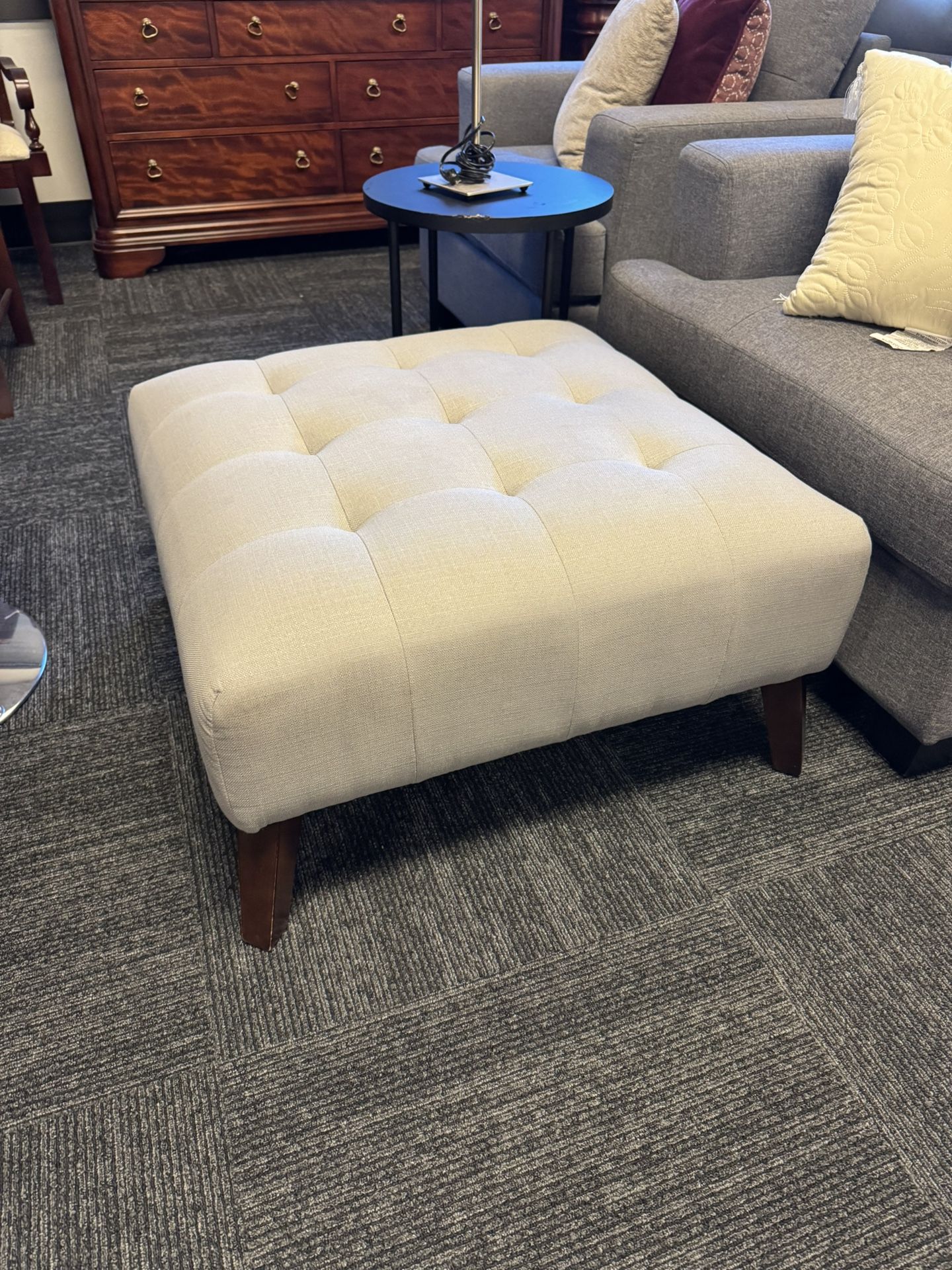 Large Grey Tufted Ottoman