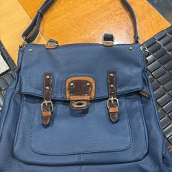 Beautiful Big Leather Navy Blue Bag