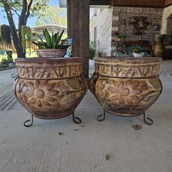 Sunflower Clay Pots, Planters, Plants. Talavera, Pottery $80 cada una