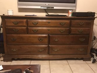2 end cherry wood tables and dresser and matching mirror