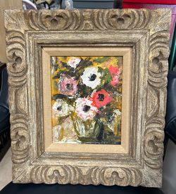 Vintage Jan Gares Impasto Floral Painting 16x18