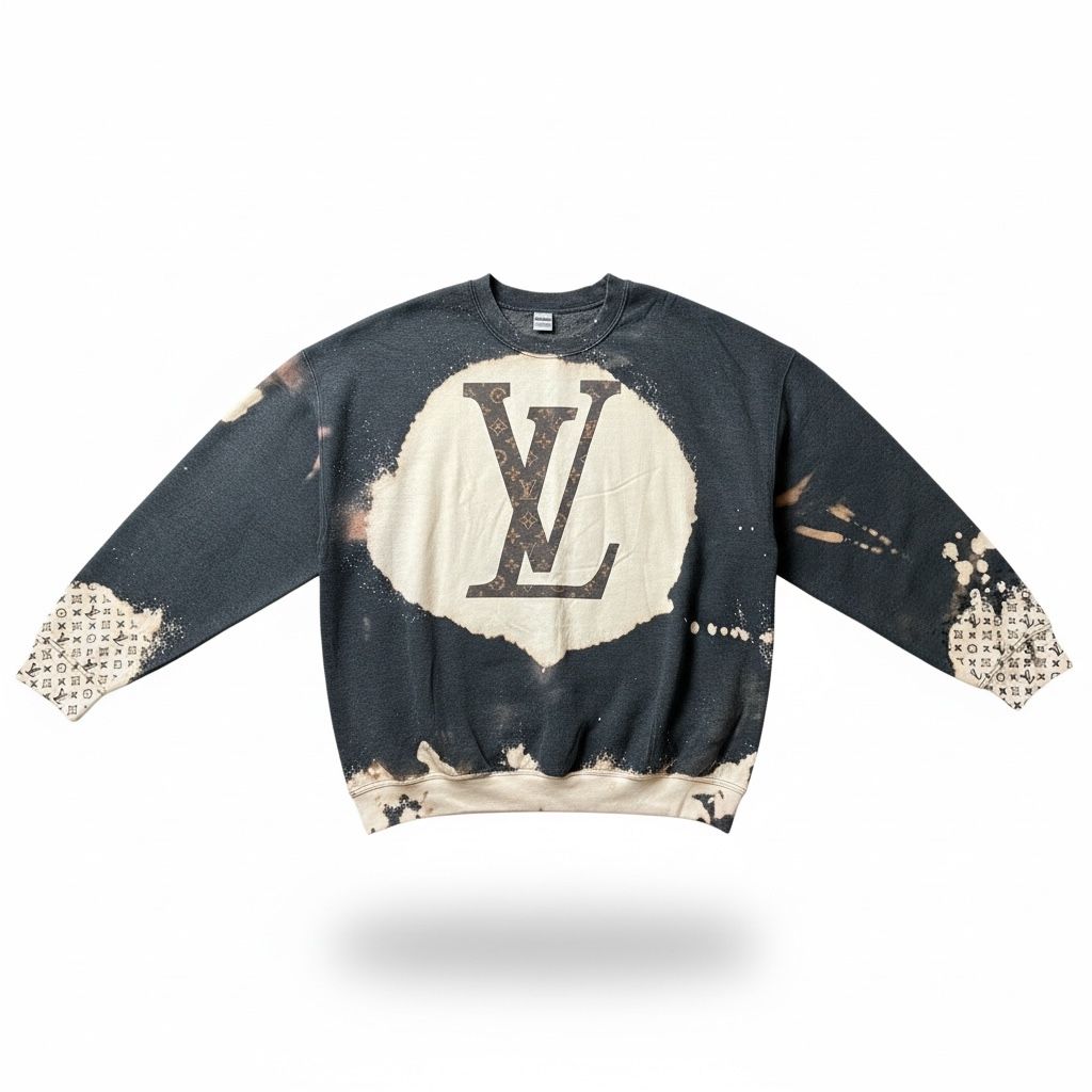 LV Distressed Bleach Stained Black Sweatshirt 2XL