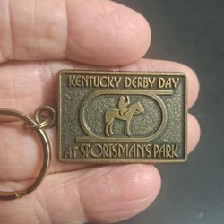 Brass Souvenir Keychain Commemorating "Kentucky Derby Day At Sportsman's Park" Embossed Design Of A Racehorse & Jockey Mint Condition Looks Like New
