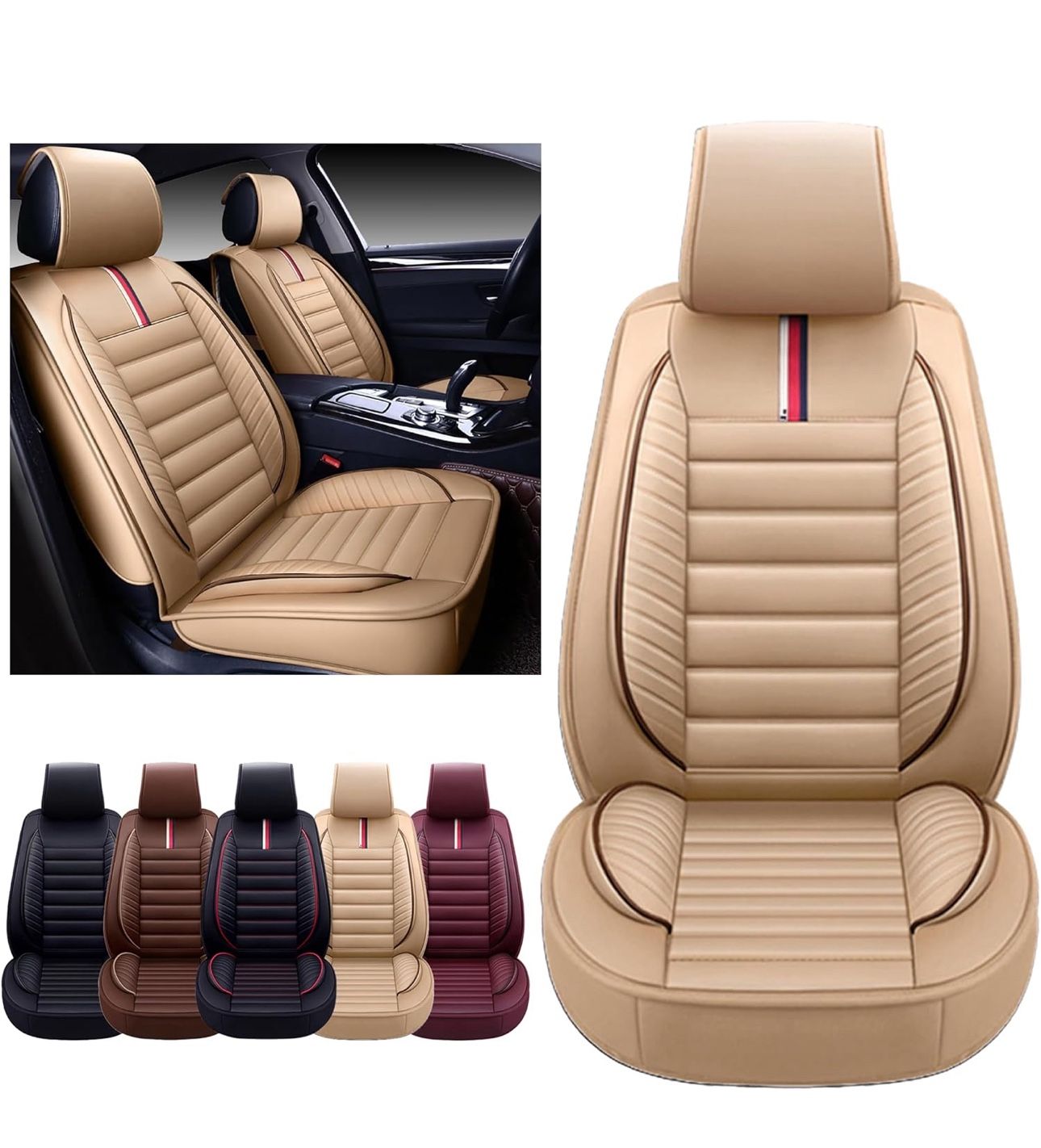FRONT ONLY OASIS AUTO Car Seat Covers Premium Waterproof Faux Leather Cushion Universal Accessories Fit SUV Truck Sedan Automotive Vehicle Auto Interi