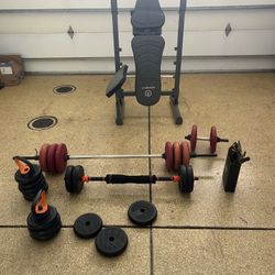 Fold Up Bench & Assorted Weights