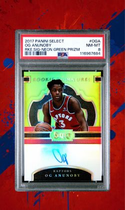 OG Anunoby Raptors/Knicks 2017 Select Neon Green Prizm Rookie Auto (LOW POP) PSA 8