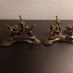 EXQUISITE Art Noveau Style Pair of 5" Musical Cherub Brass Holders.
