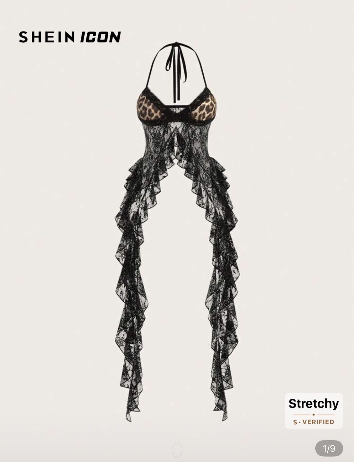 SHEIN ICON Fashionable Sexy Lace Patchwork Leopard Print Halter Neck Top
