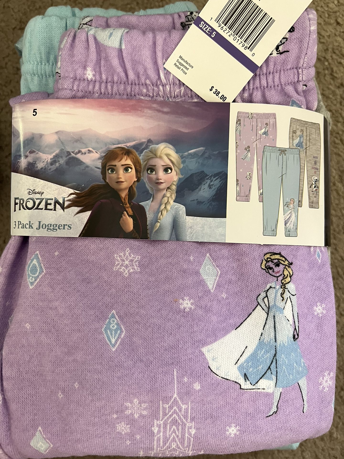 DISNEY FROZEN 3 pack joggers size ( 5 , 6 and 6x)