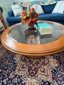 Round Wood and Glass Coffee Table